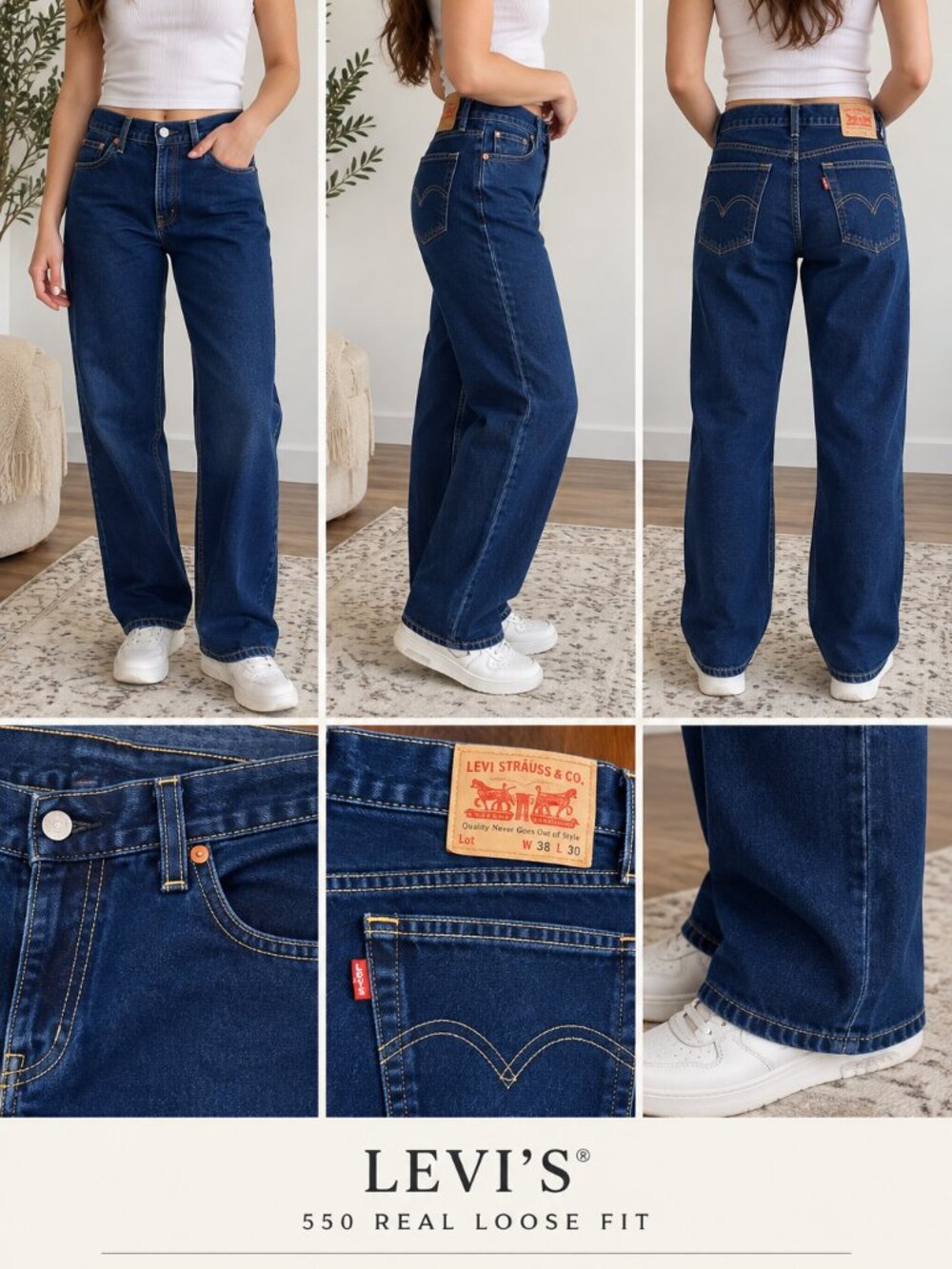 Vintage Y2K Levi’s Type 1 Real Loose Dark Wash Baggy Jeans W38 L30